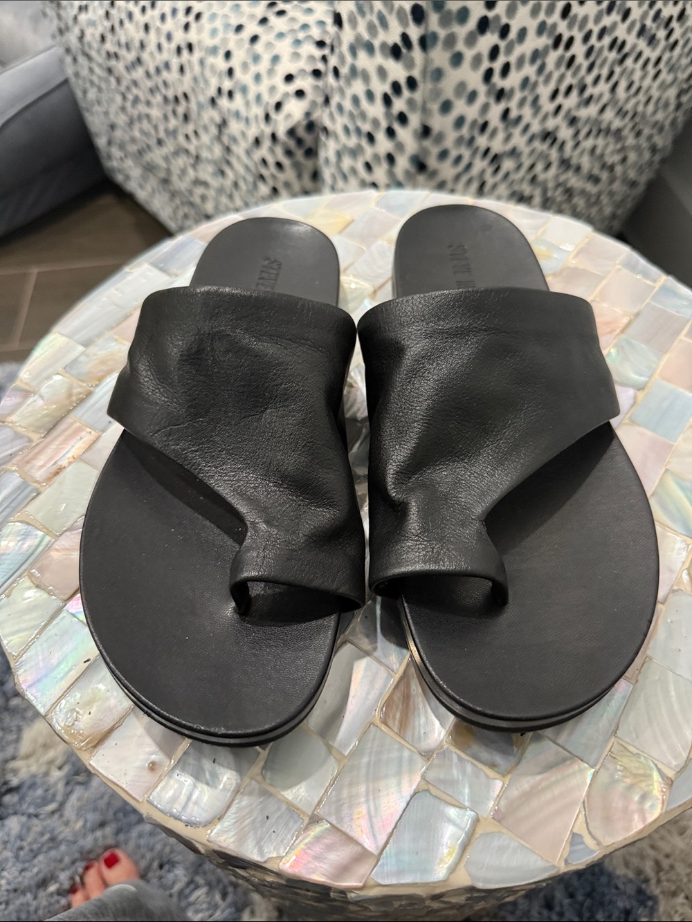 Steve Madden Black Leather Twist Slide Sandals